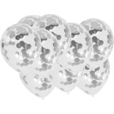 12x stuks transparante ballon zilveren confetti 30 cm - Feestartikelen/versieringen