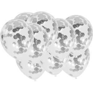 12x stuks transparante ballon zilveren confetti 30 cm - Feestartikelen/versieringen