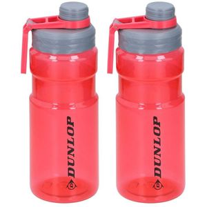 Set van 2x Transparant rode bidon/drinkfles - 1100 ml - Sportfles/sportbidon - Drinkflessen/waterflessen voor onderweg