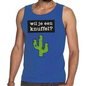 Wil je een Knuffel tekst tanktop / mouwloos shirt blauw heren - heren singlet Wil je een Knuffel?