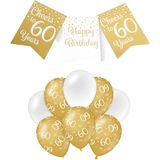 Paperdreams Luxe 60 jaar feestversiering set - Ballonnen &amp; vlaggenlijnen - wit/goud