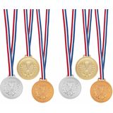 3x stuks medailles met lint - 2x - goud zilver brons - kunststof - 6 cm