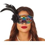 Oogmasker gekleurd met bloem en veren voor volwassenen - Gemaskerd bal/gala feest accessoires - Venetiaanse maskers
