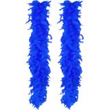 Boland Carnaval verkleed boa met veren - 2x - blauw - 180 cm - 80 gram - Glitter and Glamour