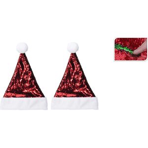 4x stuks glimmende verander/wrijfbare pailletten kerstmutsen rood/groen  - Wrijf pailletten kerstmutsen
