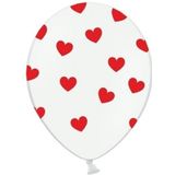 24x stuks witte ballonnen met hartjes rood