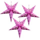 Set van 5x stuks decoratie kerstster lampionnen roze 60 cm - Kerstdecoratie sterren roze