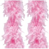 Atosa Carnaval verkleed boa met veren - 2x - roze - 180 cm - 45 gram - Glitter and Glamour - verkleed accessoires