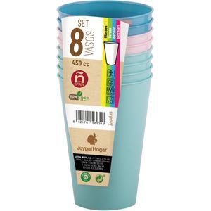 Juypal drinkbekers - 8x - pasteltinten - kunststof - 450 ml - herbruikbaar - BPA-vrij