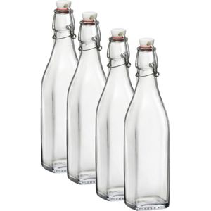 4x Beugelflessen/weckflessen transparant 500 ml vierkant - Weckflessen - Beugelflessen - Limonadeflessen - Waterflessen - Karaffen