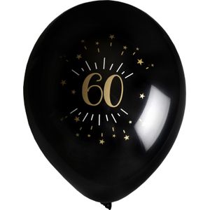 Santex verjaardag leeftijd ballonnen 60 jaar - 8x stuks - zwart/goud - 23 cm - Feestartikelen