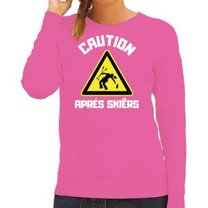 Bellatio Decorations Apres ski sweater/trui voor dames - apres ski waarschuwing - roze - wintersport