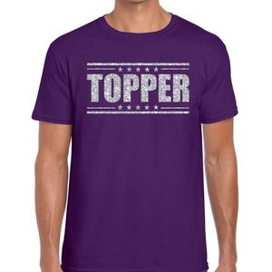 Toppers Paars Topper shirt in zilveren glitter letters heren - Toppers dresscode kleding