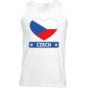 Tsjechie singlet shirt/ tanktop met Tsjechische vlag in hart wit heren