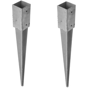 4x Paalhouders / paaldragers staal verzinkt met punt - 12 x 12 x 90 cm - houten palen plaatsen - paalpunten / paalvoeten