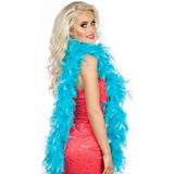 Boland Carnaval verkleed boa met veren - 2x - turquoise blauw - 180 cm - 50 gr - Glitter and Glamour