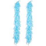 Boland Carnaval verkleed boa met veren - 2x - turquoise blauw - 180 cm - 50 gr - Glitter and Glamour