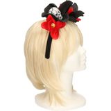 Horror haarband/diadeem day of the dead met doodshoofden zwart/rood - Halloween verkleed accessoires