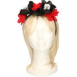 Horror haarband/diadeem day of the dead met doodshoofden zwart/rood - Halloween verkleed accessoires