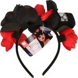 Horror haarband/diadeem day of the dead met doodshoofden zwart/rood - Halloween verkleed accessoires