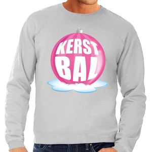 Foute kersttrui kerstbal roze op grijze sweater voor heren - kersttruien