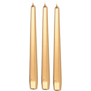 12x Metallic gouden dinerkaarsen 25 cm 8 branduren - Geurloze kaarsen goud - Tafelkaarsen/kandelaarkaarsen