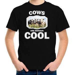 Dieren kudde Nederlandse koeien t-shirt zwart kinderen - cows are serious cool shirt - cadeau shirt koe/ koeien liefhebber - kinderkleding / kleding