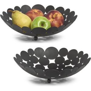 2x Zwarte ronde fruitschalen stippen metaal 29 cm - Zeller - Keukenaccessoires/benodigdheden - Fruitschalen/fruitmanden - Fruitschalen van metaal