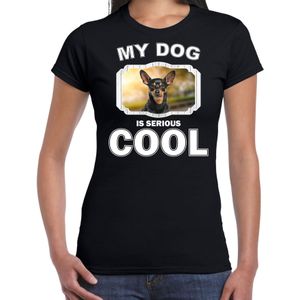 Dwergpinschers honden t-shirt my dog is serious cool zwart - dames - Dwergpinscher liefhebber cadeau shirt