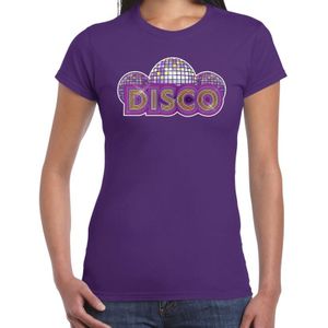 Disco feest t-shirt paars voor dames - discofeest / party shirt - 70s / 80s party outfit