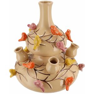 DK Design Bloemenvaas Spring Birds - 2-delig - vaas voor tulpen - zand - D23 x H25 cm - toetervaas