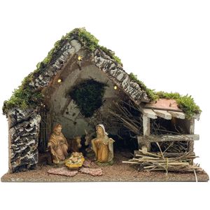 Kerststal met Jozef, Maria en Jezus 43 x 20 x 29 cm - Complete kerststallen kerstdecoraties