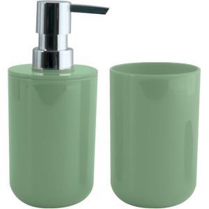 MSV Zeeppompje en drink/tandenborstel beker - badkamer set Porto - kunststof - groen