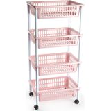 2x stuks opberger/organiser trolley/roltafel met 4 manden 85 cm oud roze - Etagewagentje/karretje met opbergkratten
