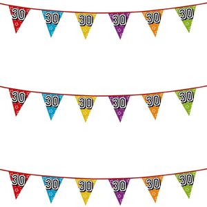 3x stuks vlaggenlijnen met glitters 30 jaar thema feestartikelen - Verjaardag versieringen - 8 meter - Plastic