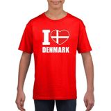 Rood I love Denmark / Denemarken supporter shirt kinderen - Deens shirt jongens en meisjes
