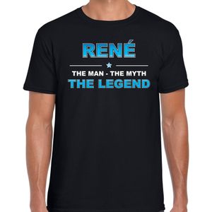 Naam cadeau Rene - The man, The myth the legend t-shirt  zwart voor heren - Cadeau shirt voor o.a verjaardag/ vaderdag/ pensioen/ geslaagd/ bedankt