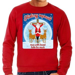 Foute Kersttrui / sweater - History repeats man with beard talks too much  - rood voor heren - kerstkleding / kerst outfit