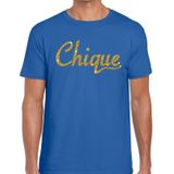 Chique goud glitter tekst t-shirt blauw voor heren