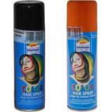 Set van 2x kleuren haarverf/haarspray van 111 ml - Zwart en Oranje - Carnaval verkleed spullen