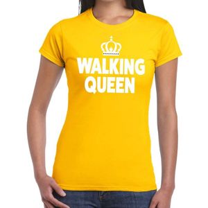 Walking Queen t-shirt geel dames - feest shirts dames - wandel/avondvierdaagse kleding