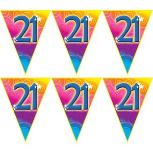 4x stuks verjaardag thema 21 jaar geworden feest vlaggenlijn van 5 meter - Feestartikelen/versiering