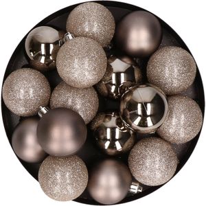 12x stuks kunststof kerstballen champagne 6 cm mat/glans/glitter - Onbreekbare plastic kerstballen - Kerstversiering