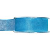 2x Hobby/decoratie turquoise organza sierlinten 2,5 cm/25 mm x 20 meter - Cadeaulint organzalint/ribbon - Striklint linten blauw