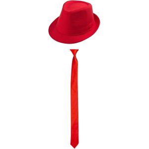 Carnaval verkleed set - hoedje en stropdas - rood - volwassenen