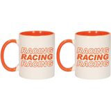 2x stuks racing racing racing vlag beker / mok wit en oranje - 300 ml - Formule - Nederland supporter / fan