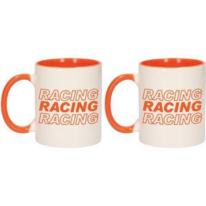 2x stuks racing racing racing vlag beker / mok wit en oranje - 300 ml - Formule - Nederland supporter / fan