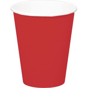 32x stuks drinkbekers van papier rood 350 ml - Uni kleuren thema voor verjaardag of feestje