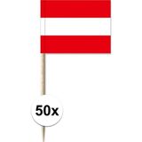 50x Cocktailprikkers Oostenrijk 8 cm vlaggetje landen decoratie - Houten spiesjes met papieren vlaggetje - Wegwerp prikkertjes