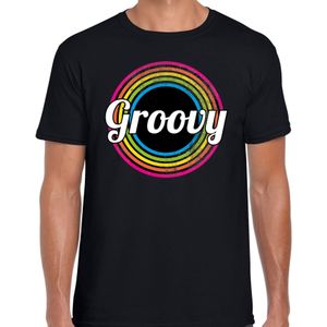 Groovy verkleed t-shirt zwart voor heren - discoverkleed / party shirt - Cadeau voor een disco liefhebber